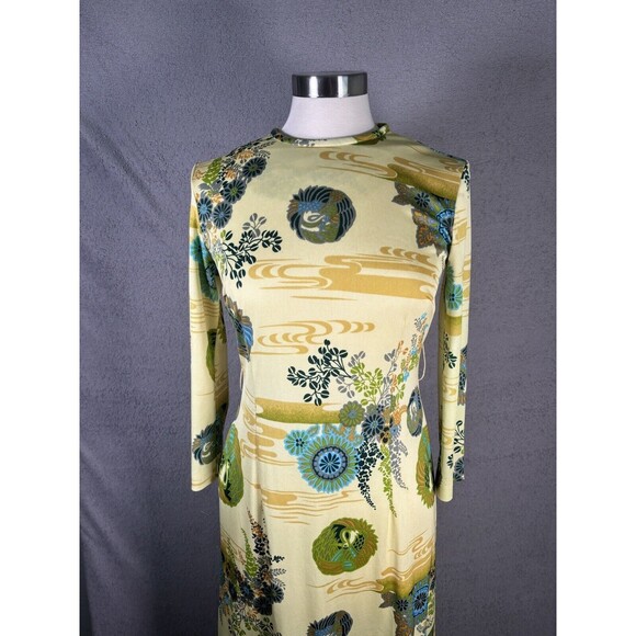Vintage S-M Alice Of California Long Sleeve Yellow Floral Maxi Hippie‎ Dress 60s - Picture 2 of 14